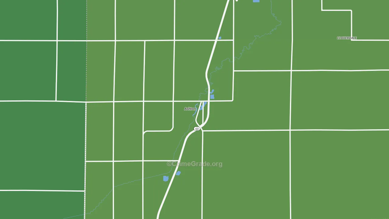 Ashton, IA Map of Vehicle Theft Rates