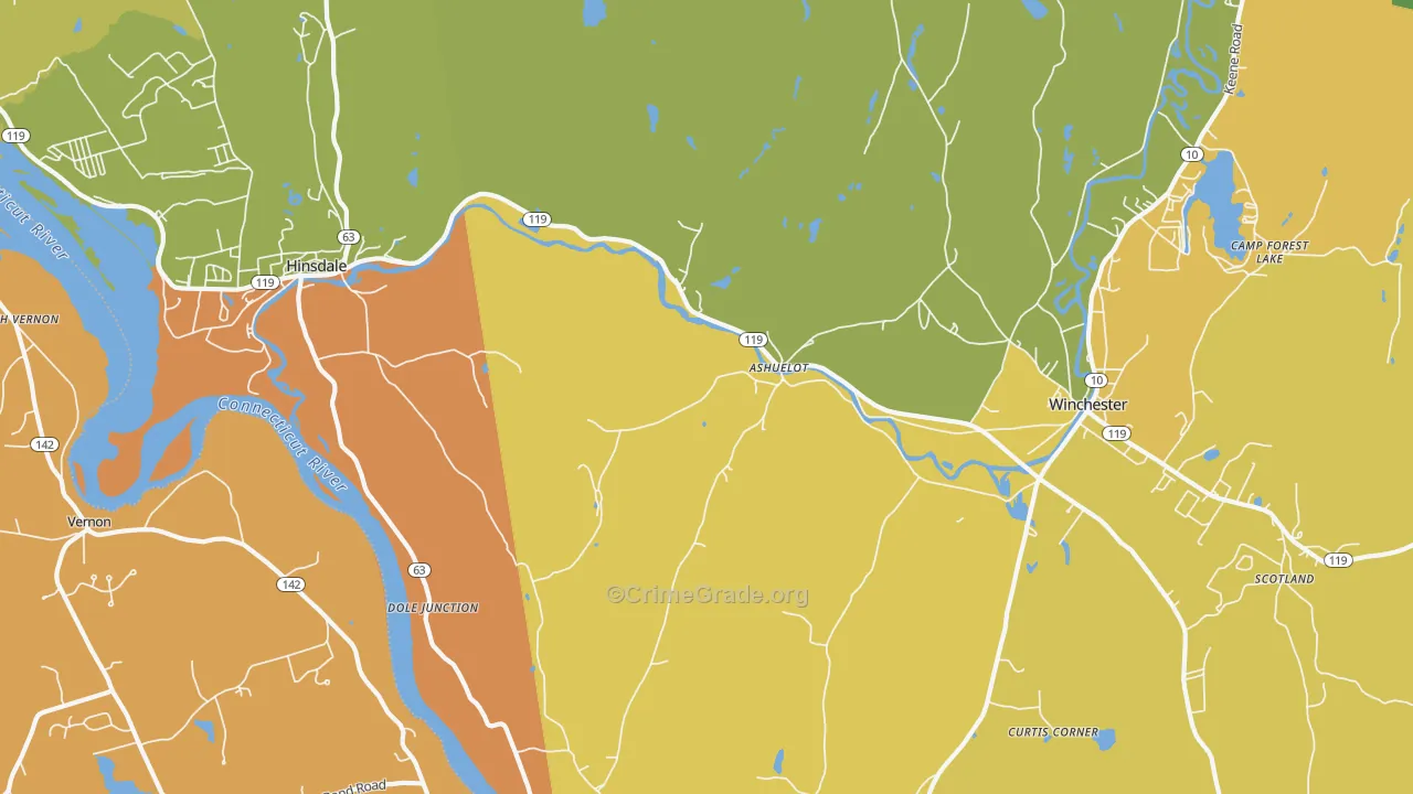 Ashuelot, NH Map of Vehicle Theft Rates