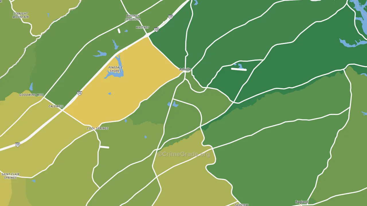 Ashville, AL Map of Vehicle Theft Rates