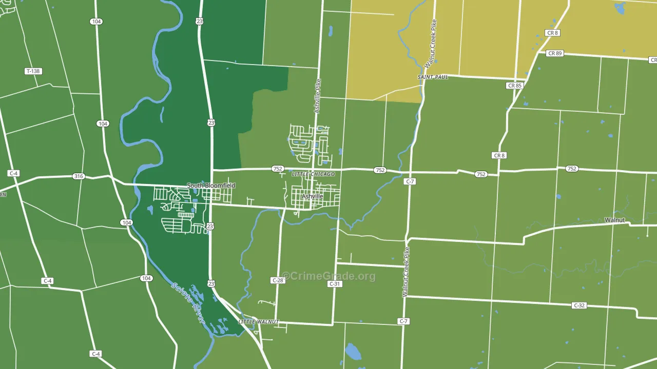 Ashville, OH Map of Vehicle Theft Rates