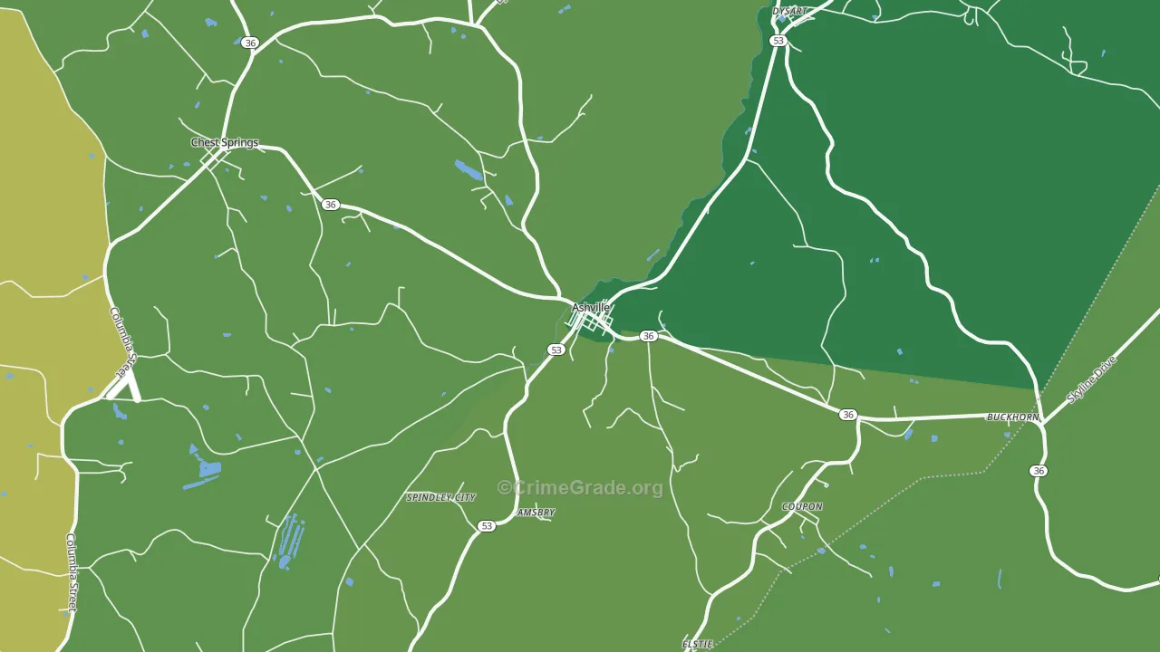 Ashville, PA Map of Vehicle Theft Rates