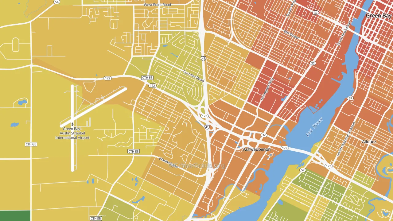 Ashwaubenon, WI Map of Vehicle Theft Rates