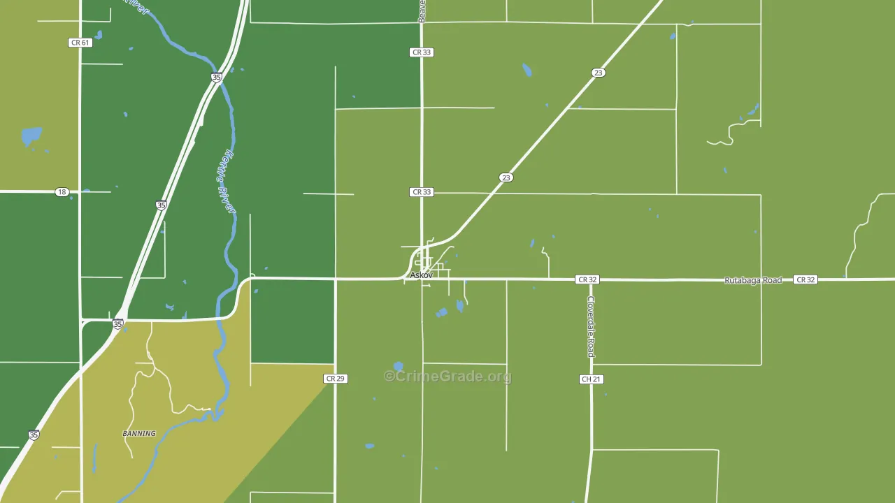 Askov, MN Map of Vehicle Theft Rates