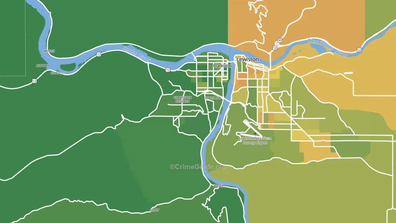 Asotin County, WA Map of Vehicle Theft Rates