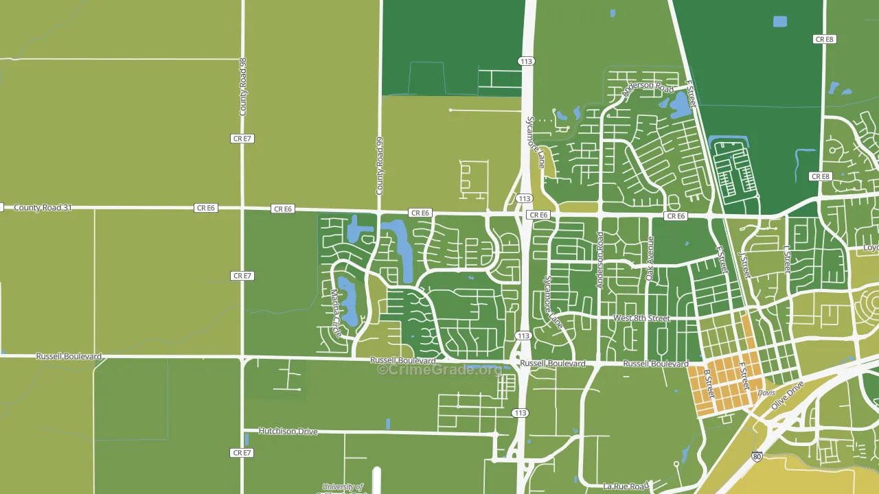 Aspen, Davis, CA Map of Vehicle Theft Rates