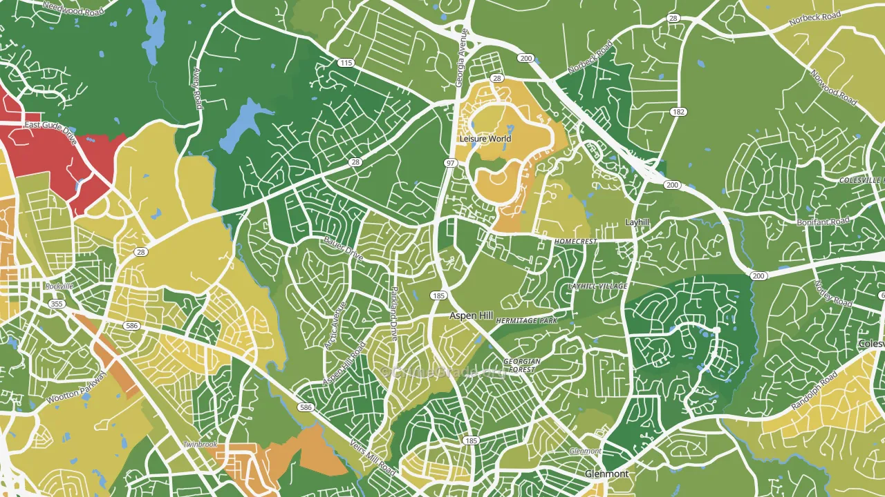 Aspen Hill, MD Map of Vehicle Theft Rates