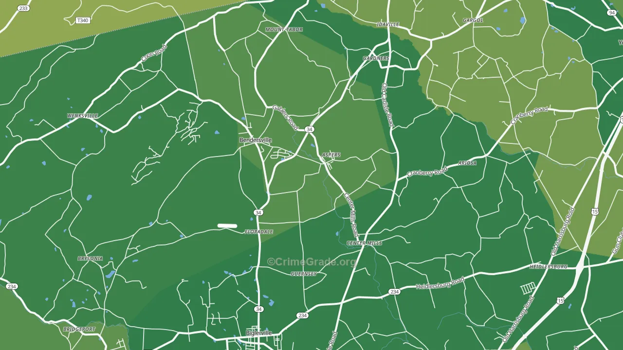 Aspers, PA Map of Vehicle Theft Rates