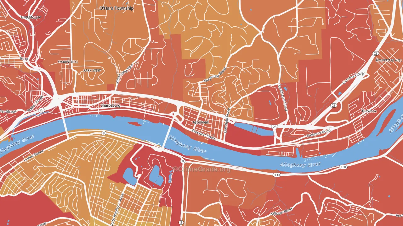 Aspinwall, PA Map of Vehicle Theft Rates