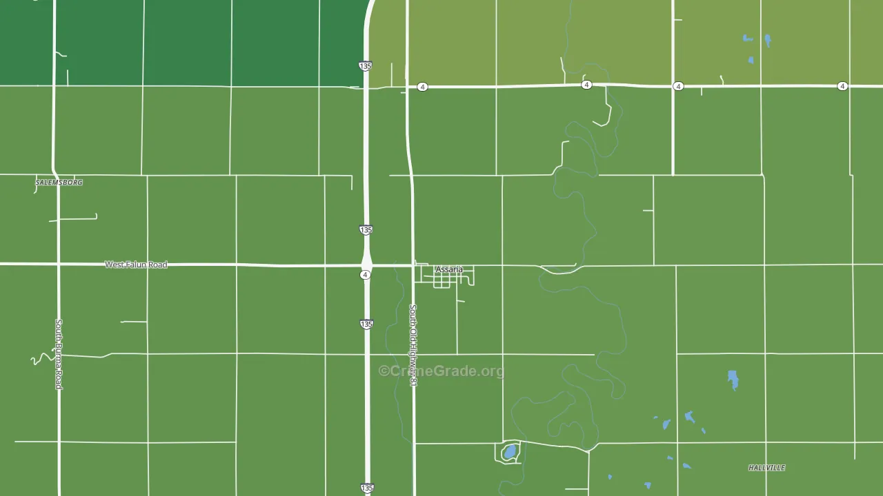 Assaria, KS Map of Vehicle Theft Rates