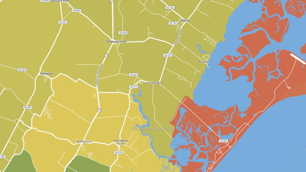 Assawoman, VA Map of Vehicle Theft Rates