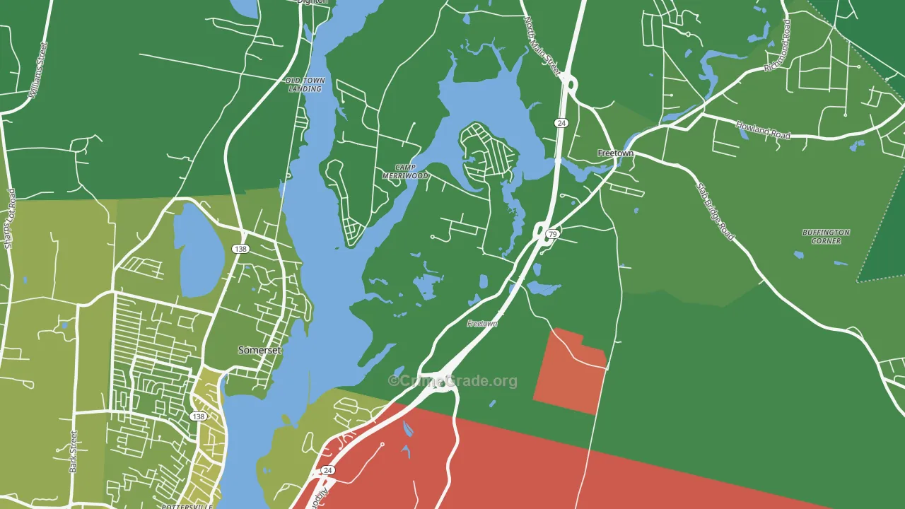 Assonet Bay Shores, MA Map of Vehicle Theft Rates