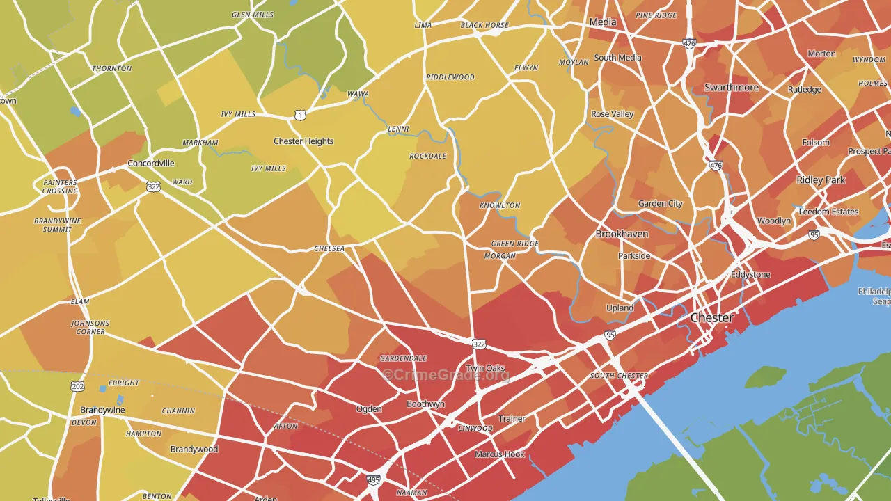 Aston, PA Map of Vehicle Theft Rates