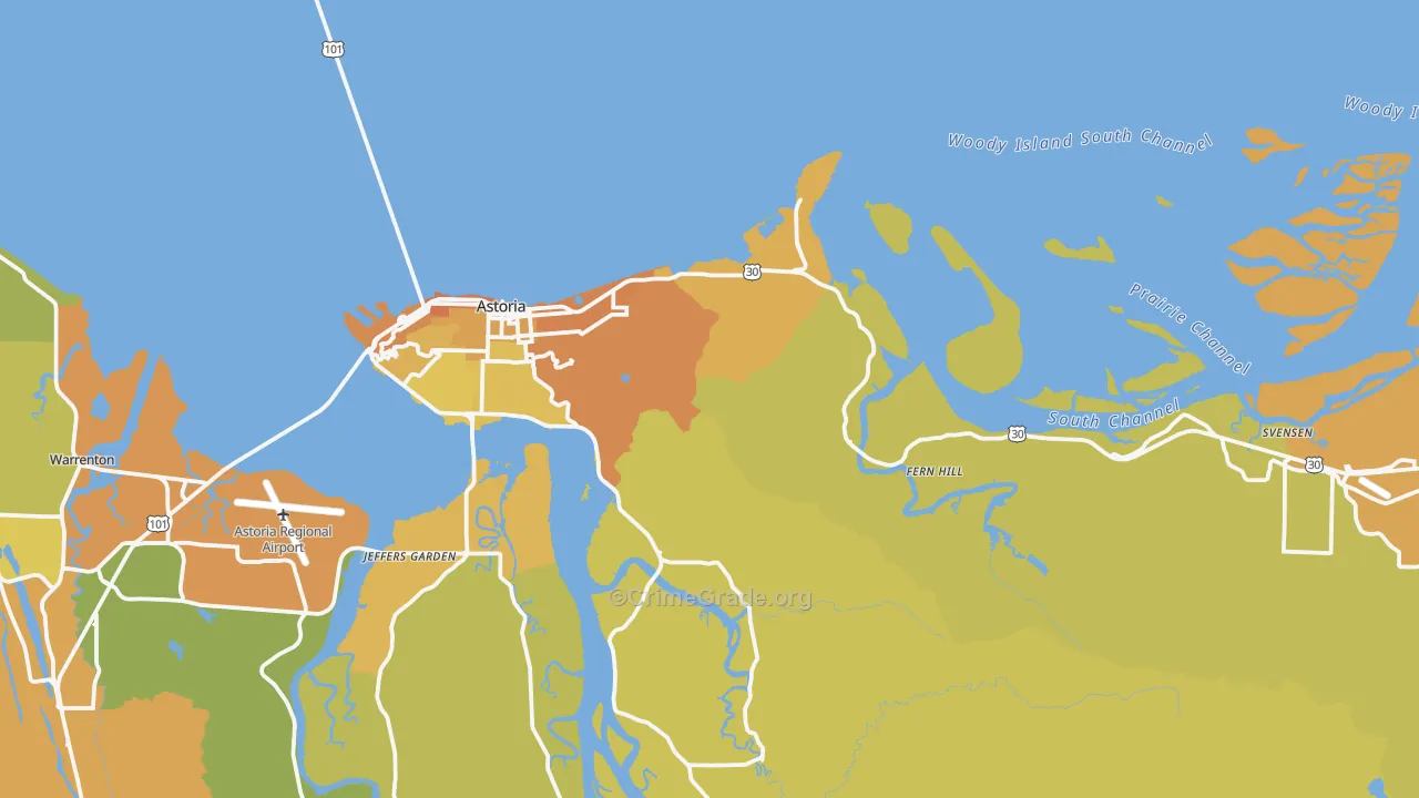 Astoria, OR Map of Vehicle Theft Rates