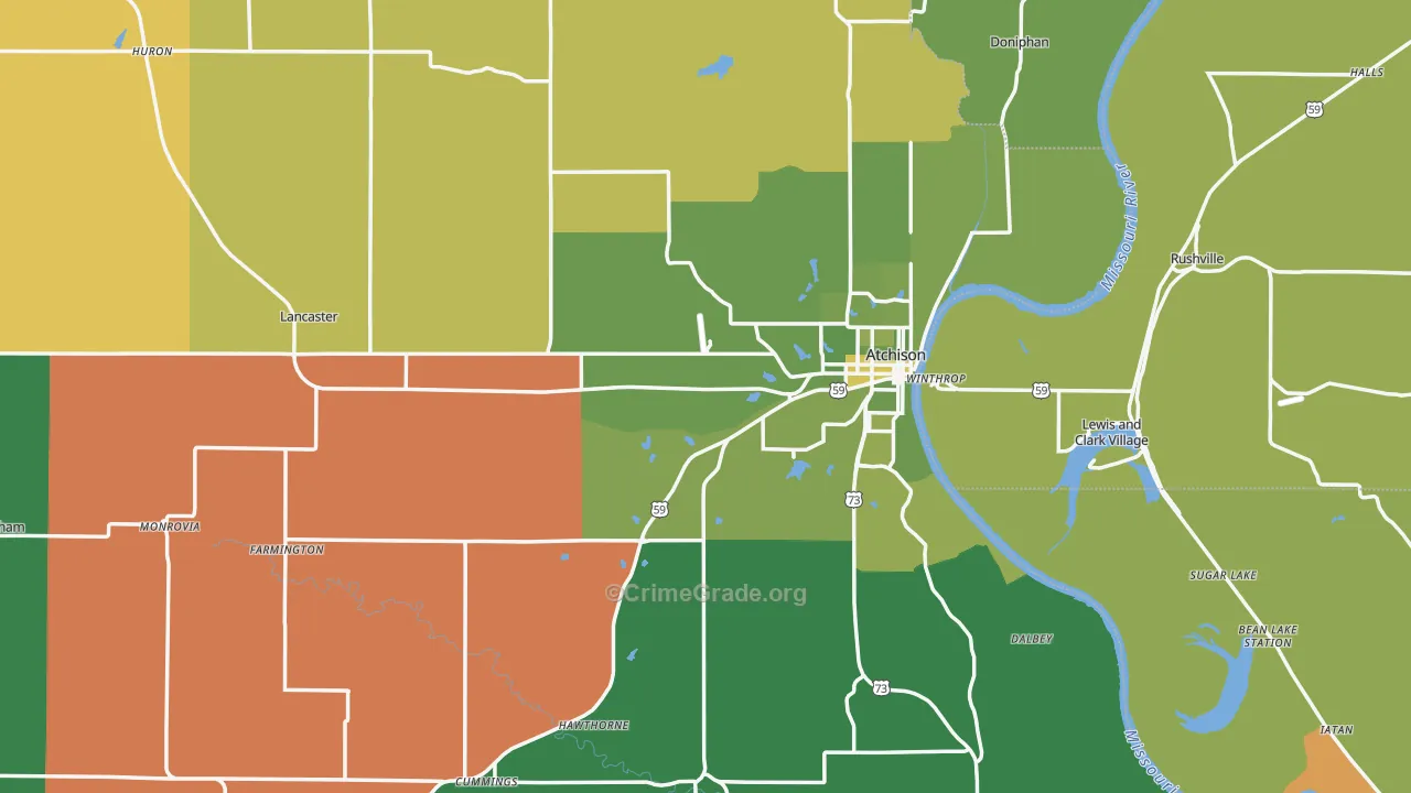 Atchison County, KS Map of Vehicle Theft Rates
