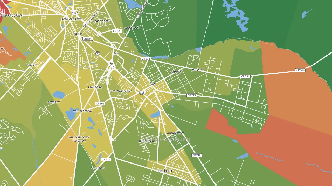 Atco, NJ Map of Vehicle Theft Rates