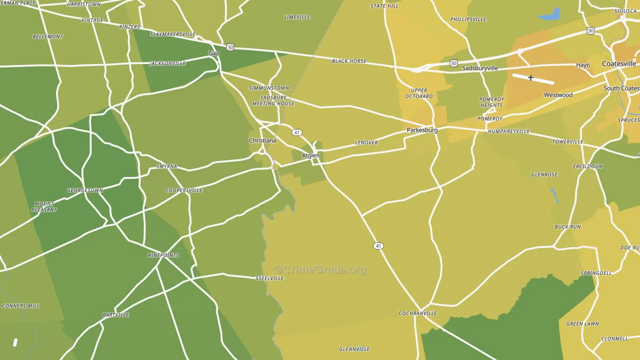 Atglen, PA Map of Vehicle Theft Rates