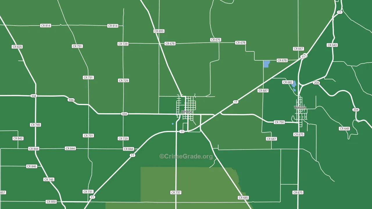 Athena, OR Map of Vehicle Theft Rates