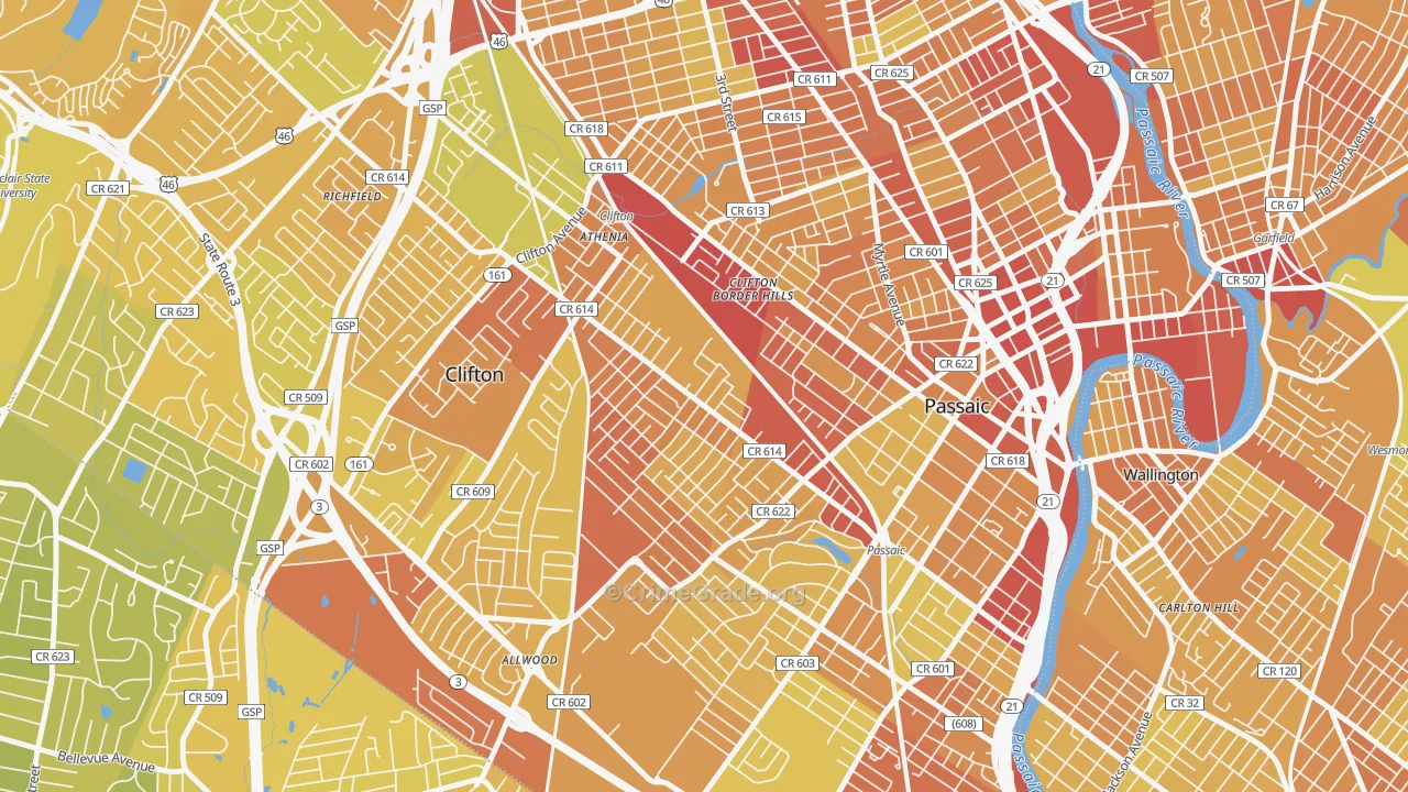 Athenia, Clifton, NJ Map of Vehicle Theft Rates