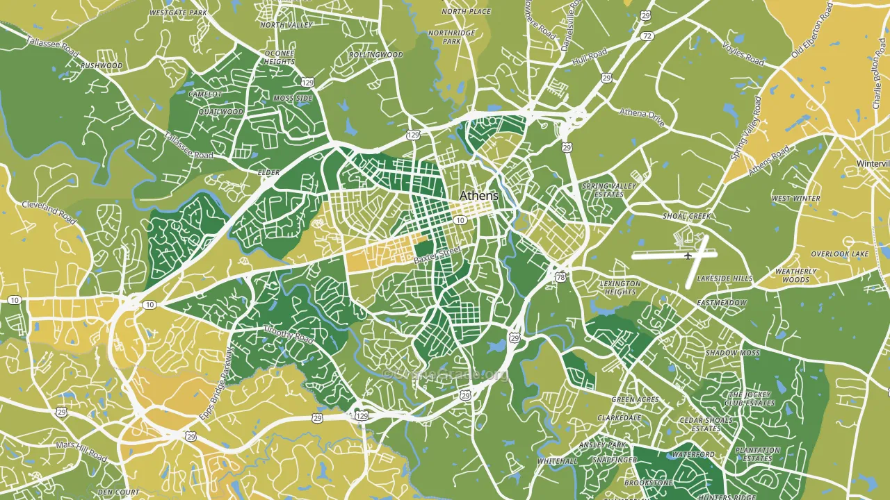 Athens, GA Map of Vehicle Theft Rates