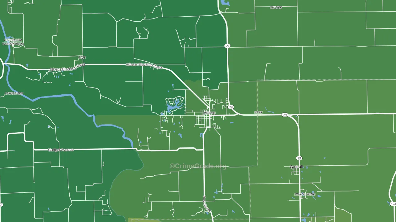 Athens, IL Map of Vehicle Theft Rates