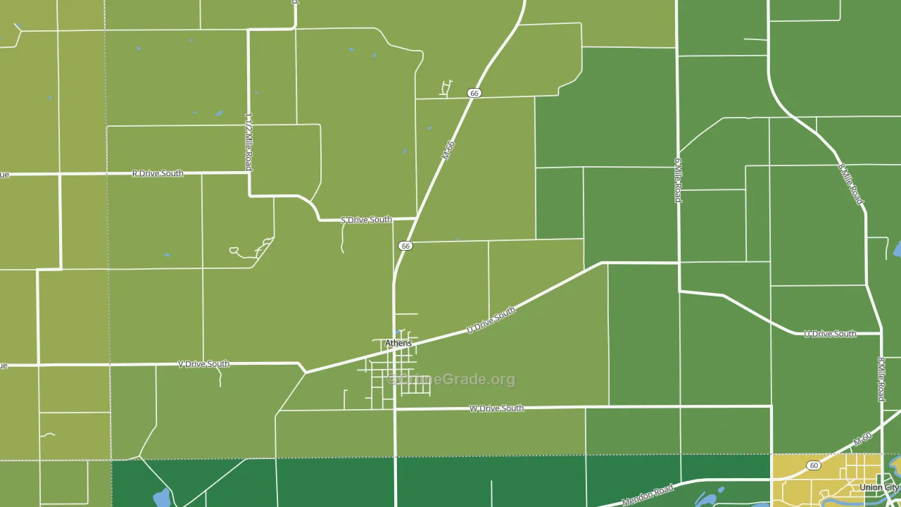 Athens, MI Map of Vehicle Theft Rates