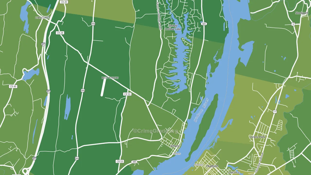 Athens, NY Map of Vehicle Theft Rates