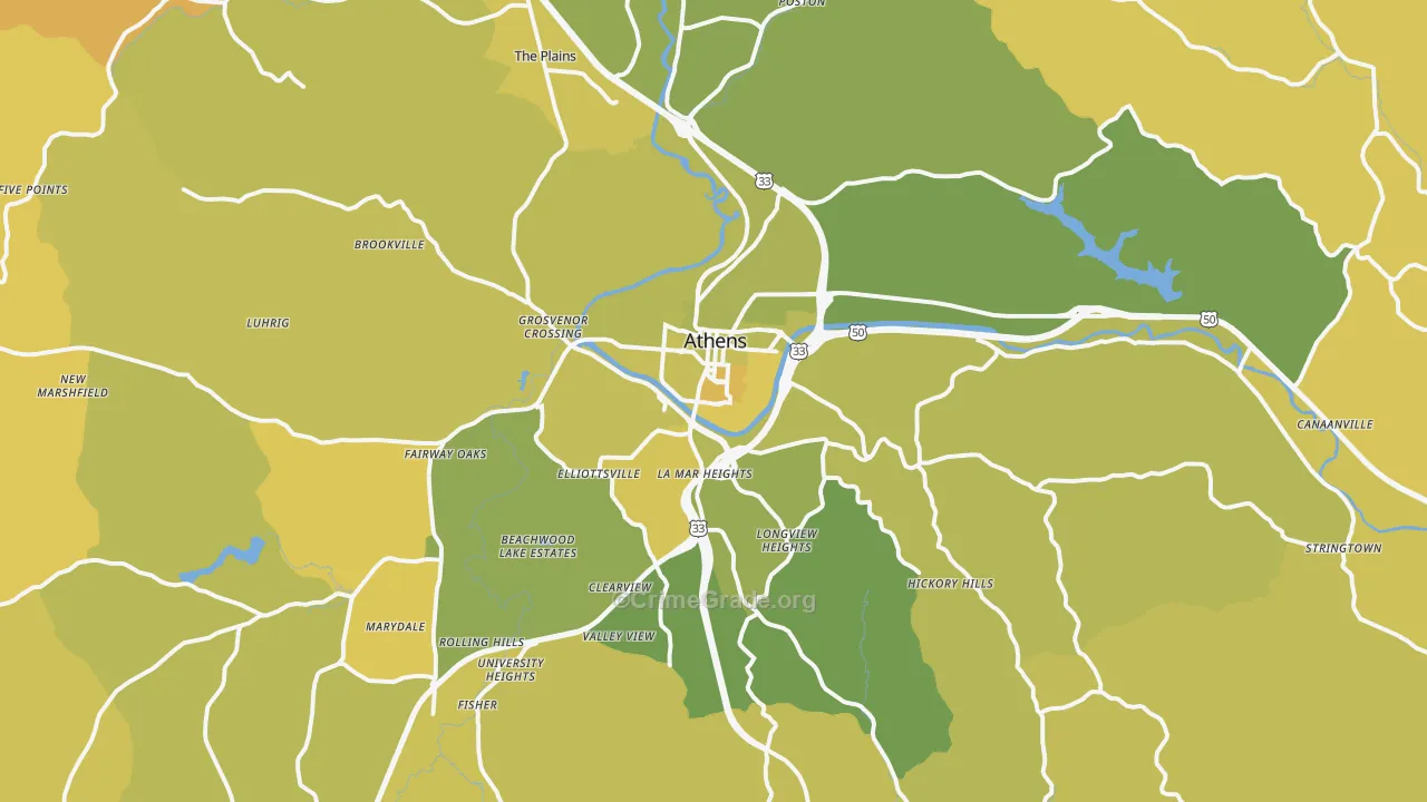 Athens, OH Map of Vehicle Theft Rates