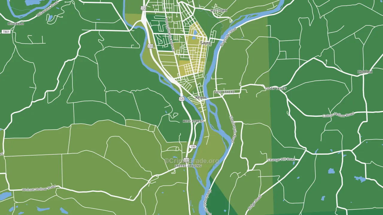 Athens, PA Map of Vehicle Theft Rates