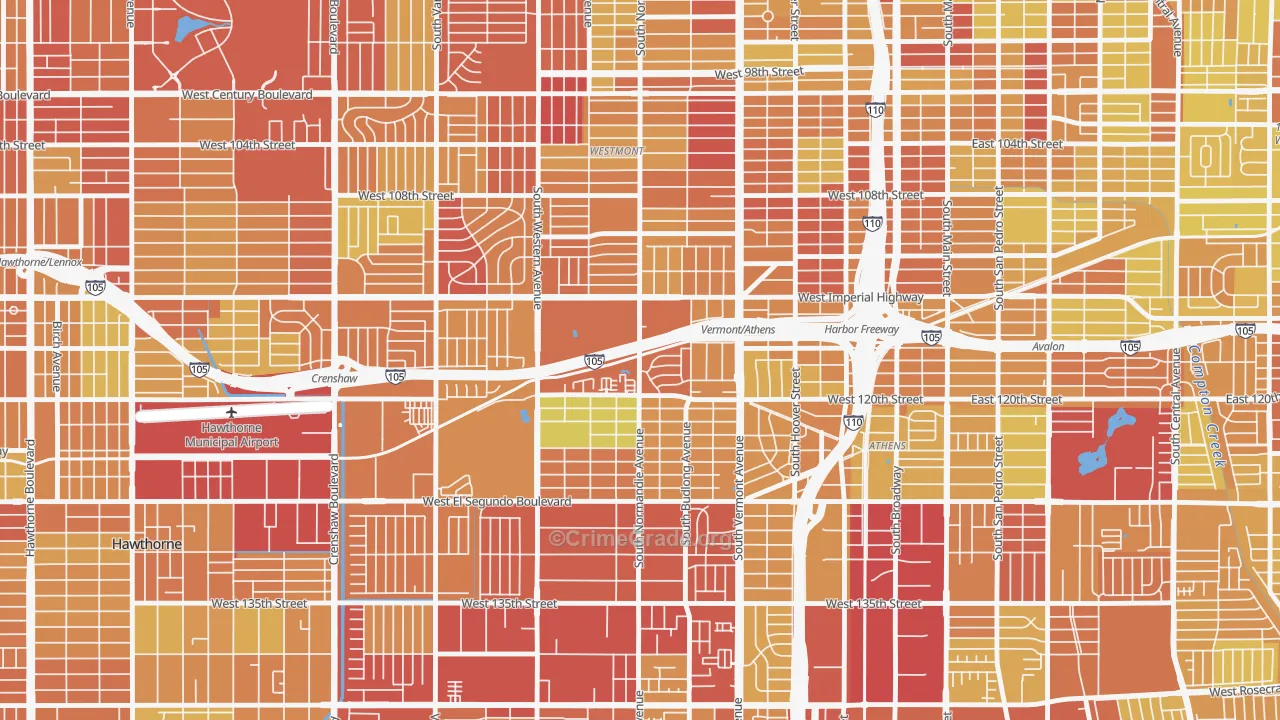 Athens, West Athens, CA Map of Vehicle Theft Rates