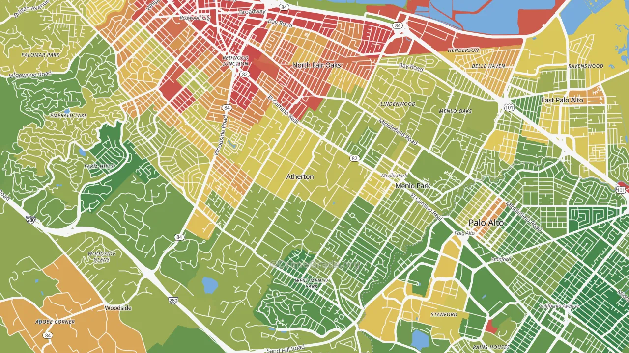 Atherton, CA Map of Vehicle Theft Rates