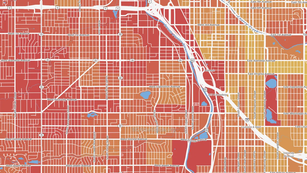 Athmar Park, Denver, CO Map of Vehicle Theft Rates