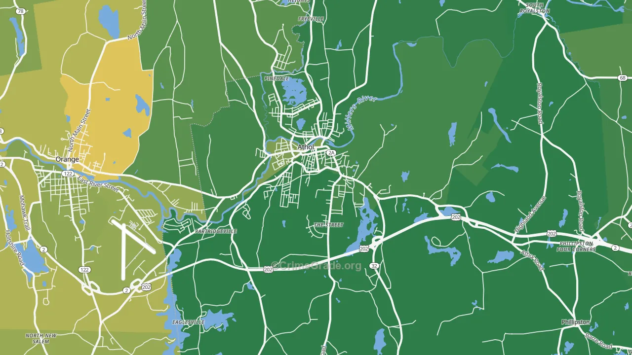 Athol, MA Map of Vehicle Theft Rates