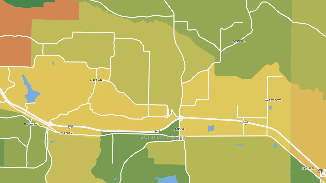Atkins, AR Map of Vehicle Theft Rates