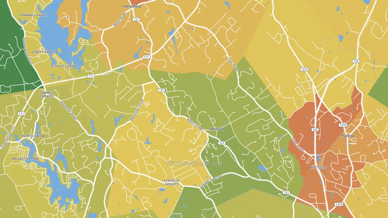 Atkinson, NH Map of Vehicle Theft Rates