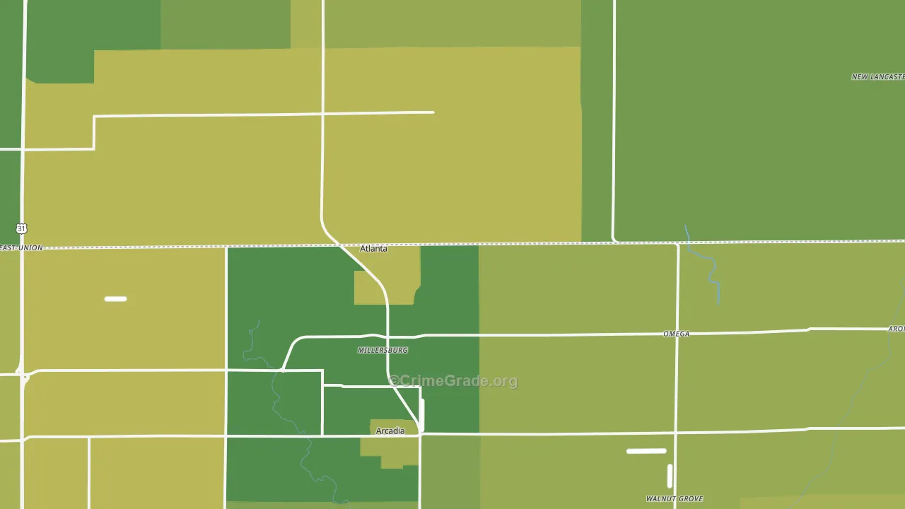 Atlanta, IN Map of Vehicle Theft Rates