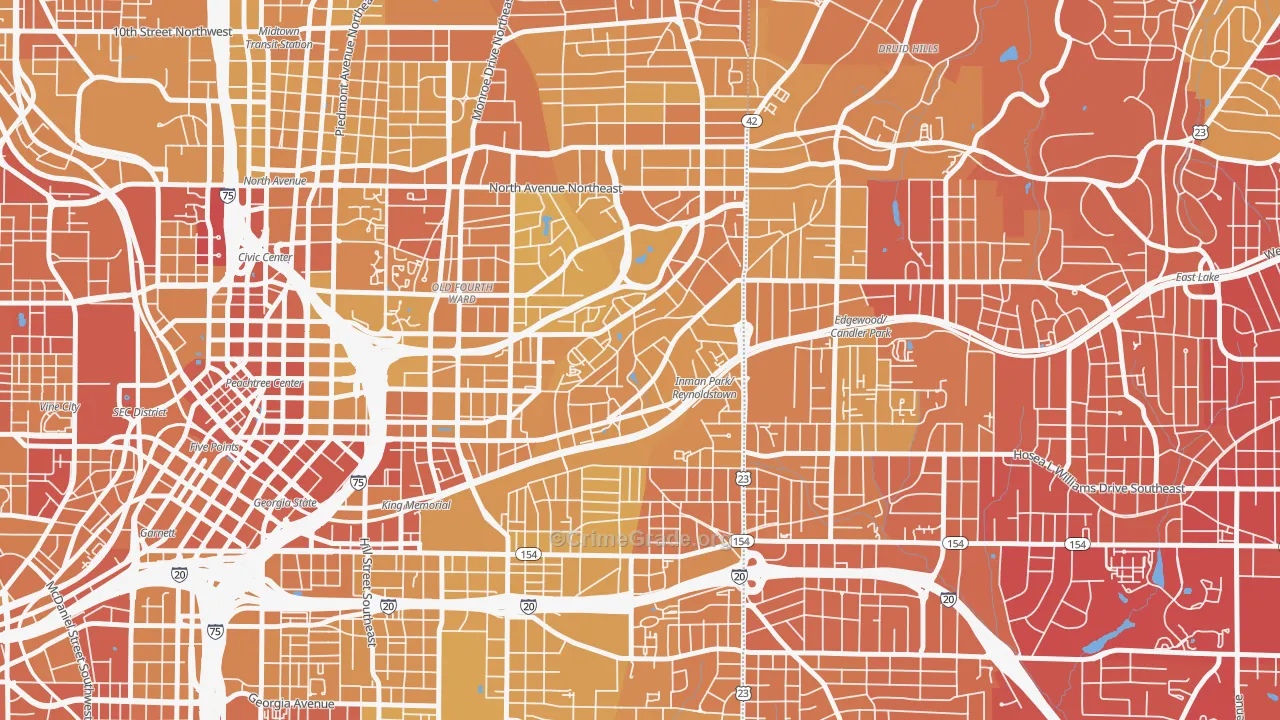 Atlanta-Inman Park, Atlanta, GA Map of Vehicle Theft Rates