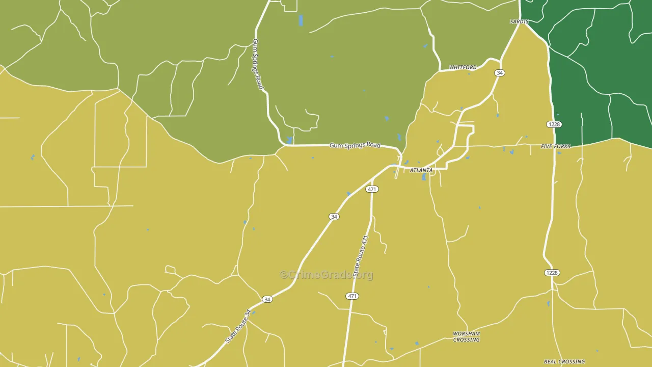 Atlanta, LA Map of Vehicle Theft Rates