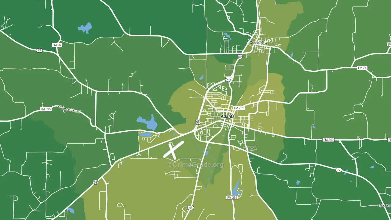 Atlanta, TX Map of Vehicle Theft Rates