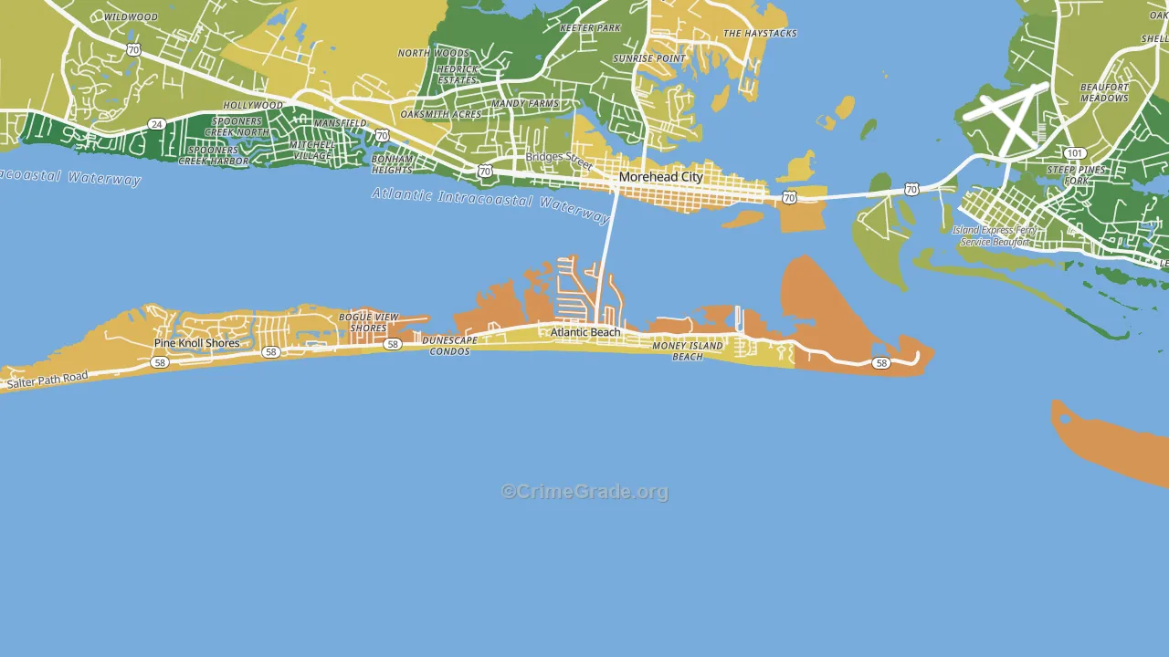 Atlantic Beach, NC Map of Vehicle Theft Rates