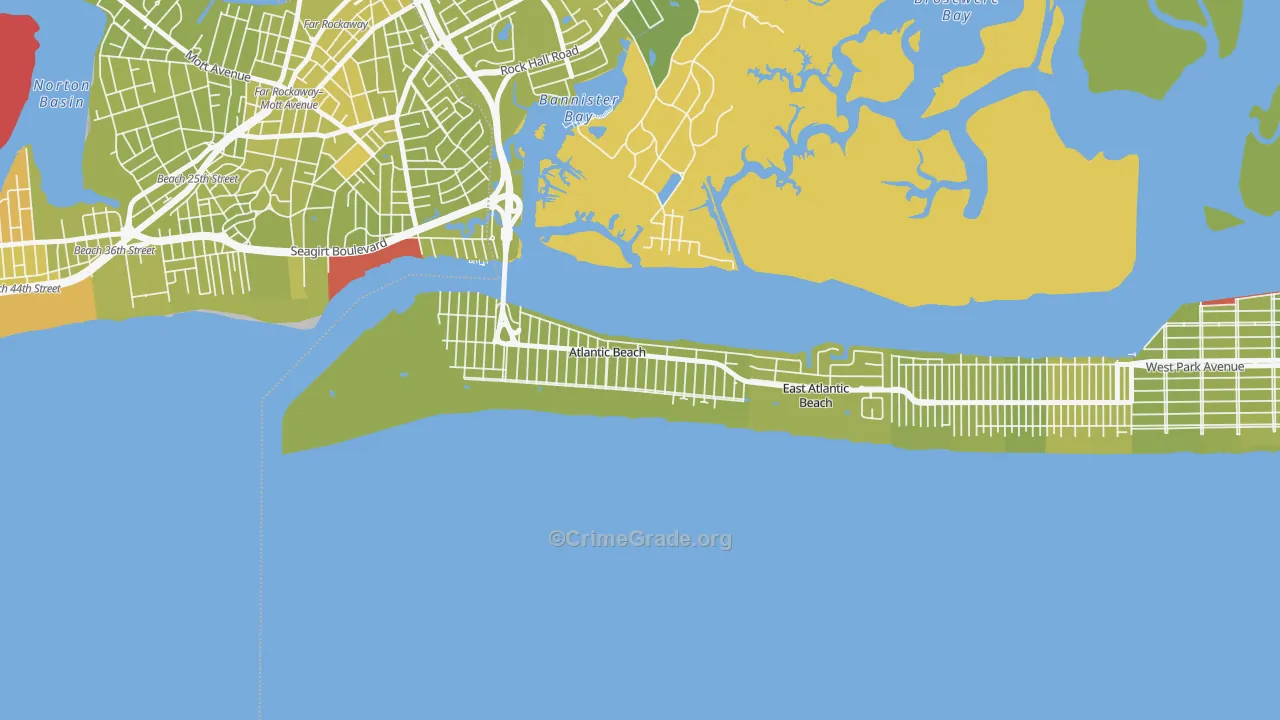 Atlantic Beach, NY Map of Vehicle Theft Rates