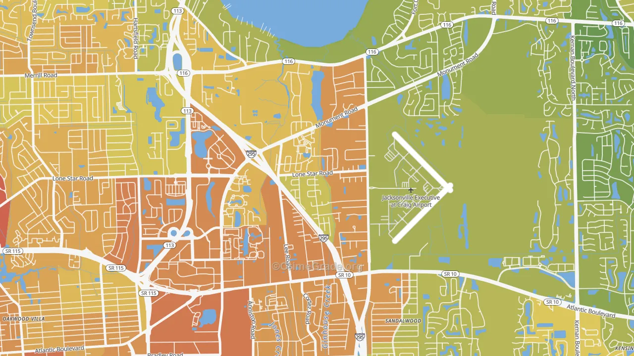 Atlantic Boulevard Estates, Jacksonville, FL Map of Vehicle Theft Rates