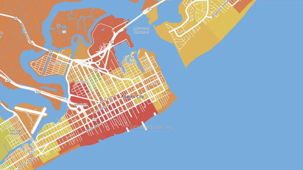 Atlantic City Inlet, Atlantic City, NJ Map of Vehicle Theft Rates