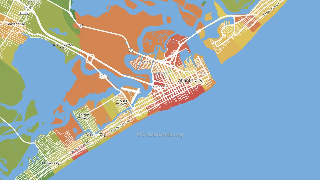 Atlantic City, NJ Map of Vehicle Theft Rates