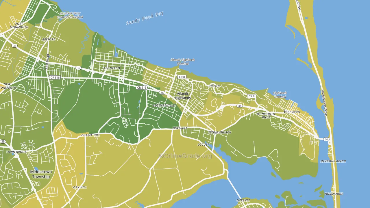 Atlantic Highlands, NJ Map of Vehicle Theft Rates