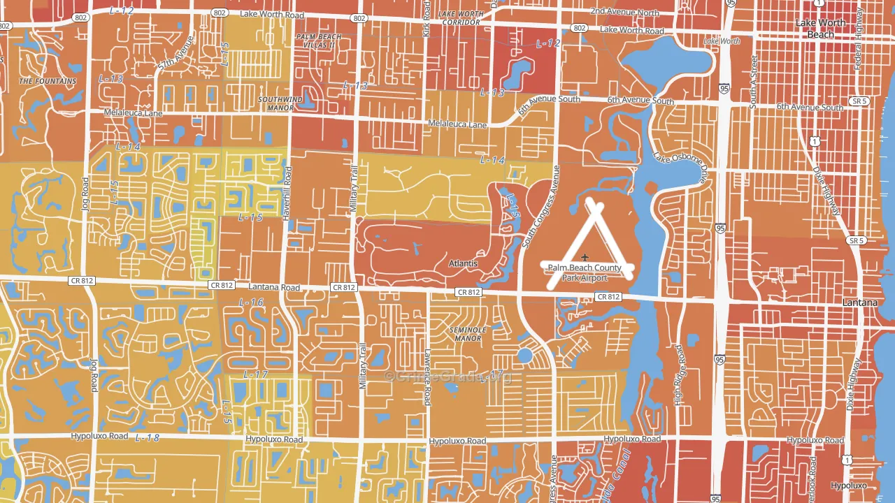 Atlantis, FL Map of Vehicle Theft Rates