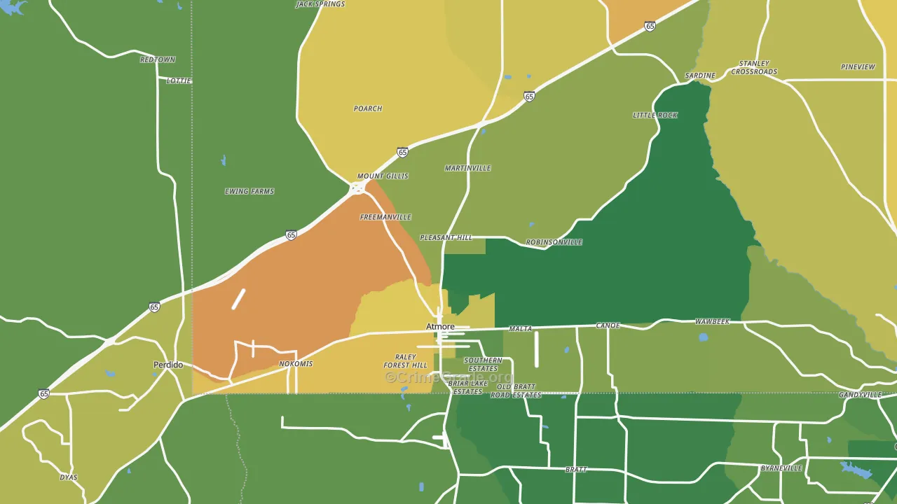 Atmore, AL Map of Vehicle Theft Rates