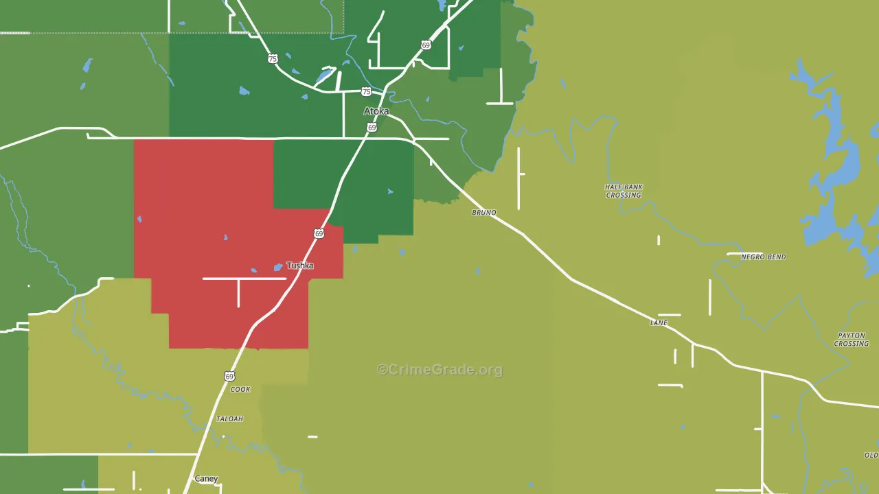 Atoka County, OK Map of Vehicle Theft Rates
