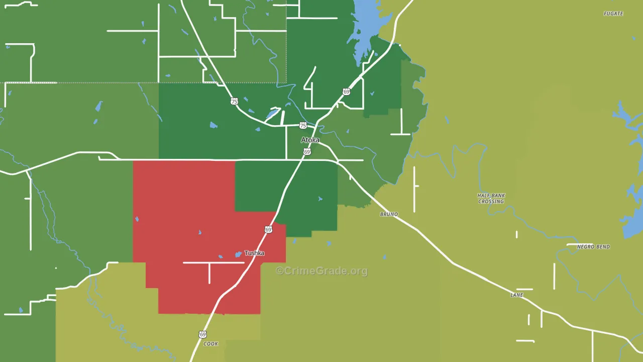 Atoka, OK Map of Vehicle Theft Rates