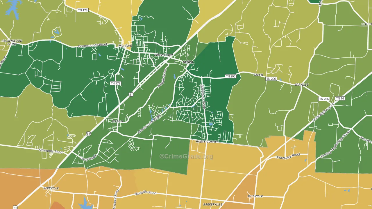 Atoka, TN Map of Vehicle Theft Rates