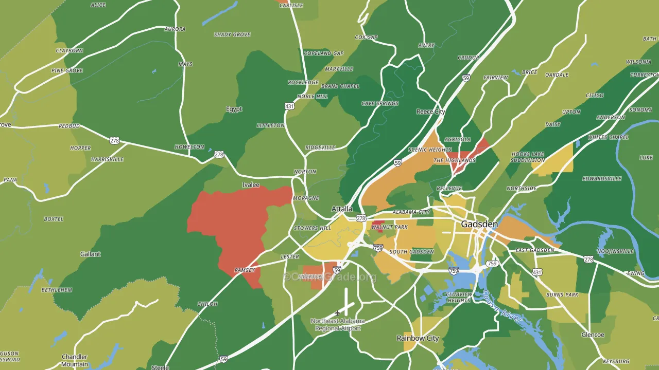 Attalla, AL Map of Vehicle Theft Rates